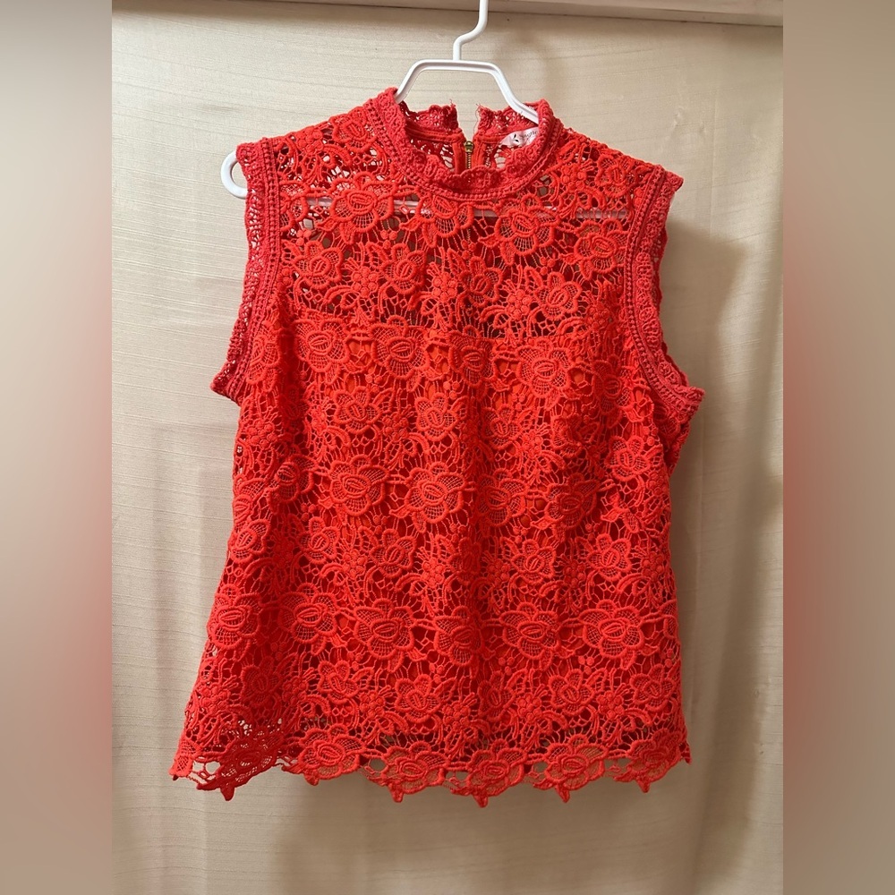 Nanette Lepore Coral Floral Lace Sleeveless Mock Neck Top Size Large